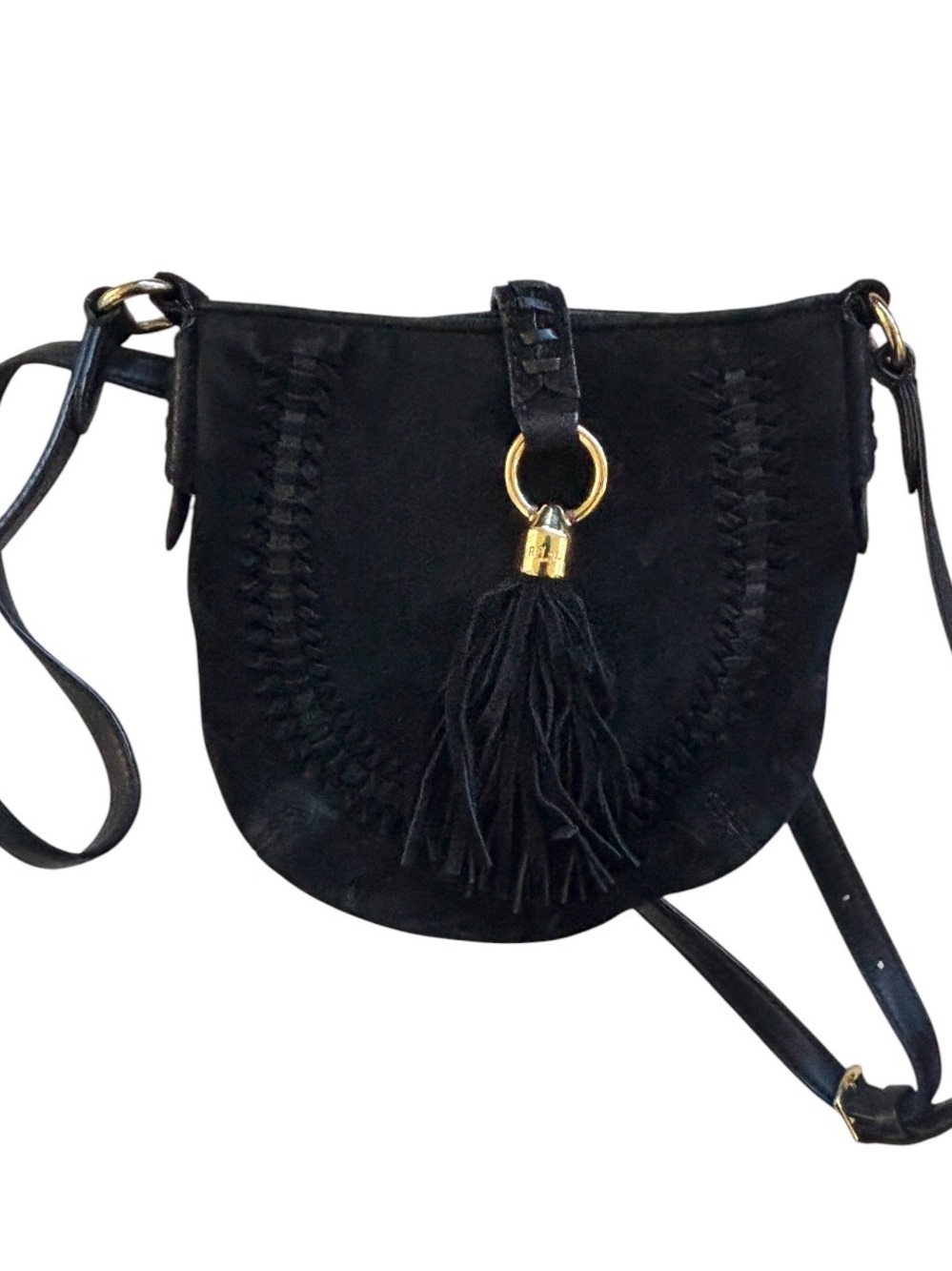 Ralph Lauren Black Suede Tassel Crossbody Bag